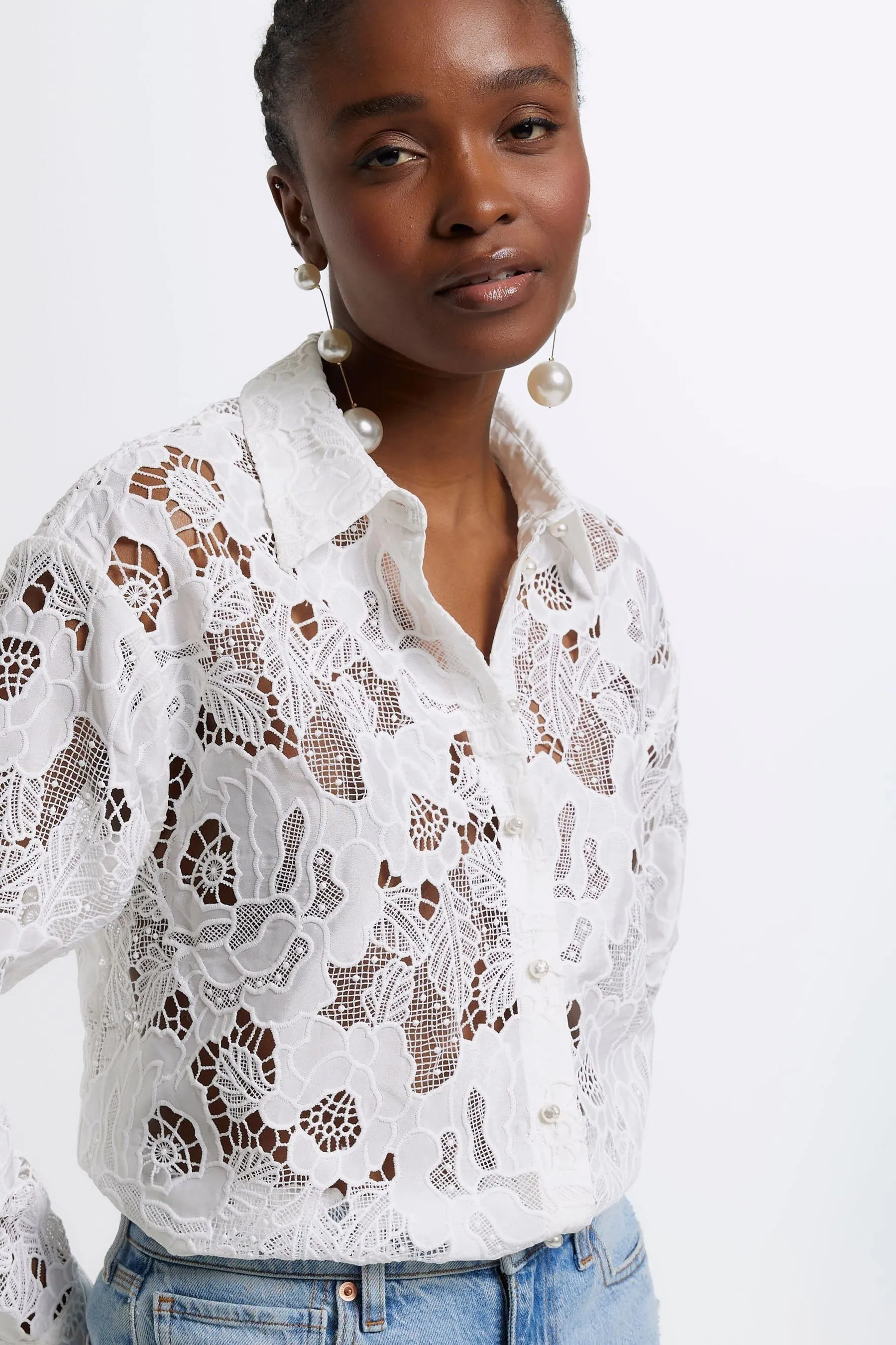 River Island Pizzo - Camicia oversize