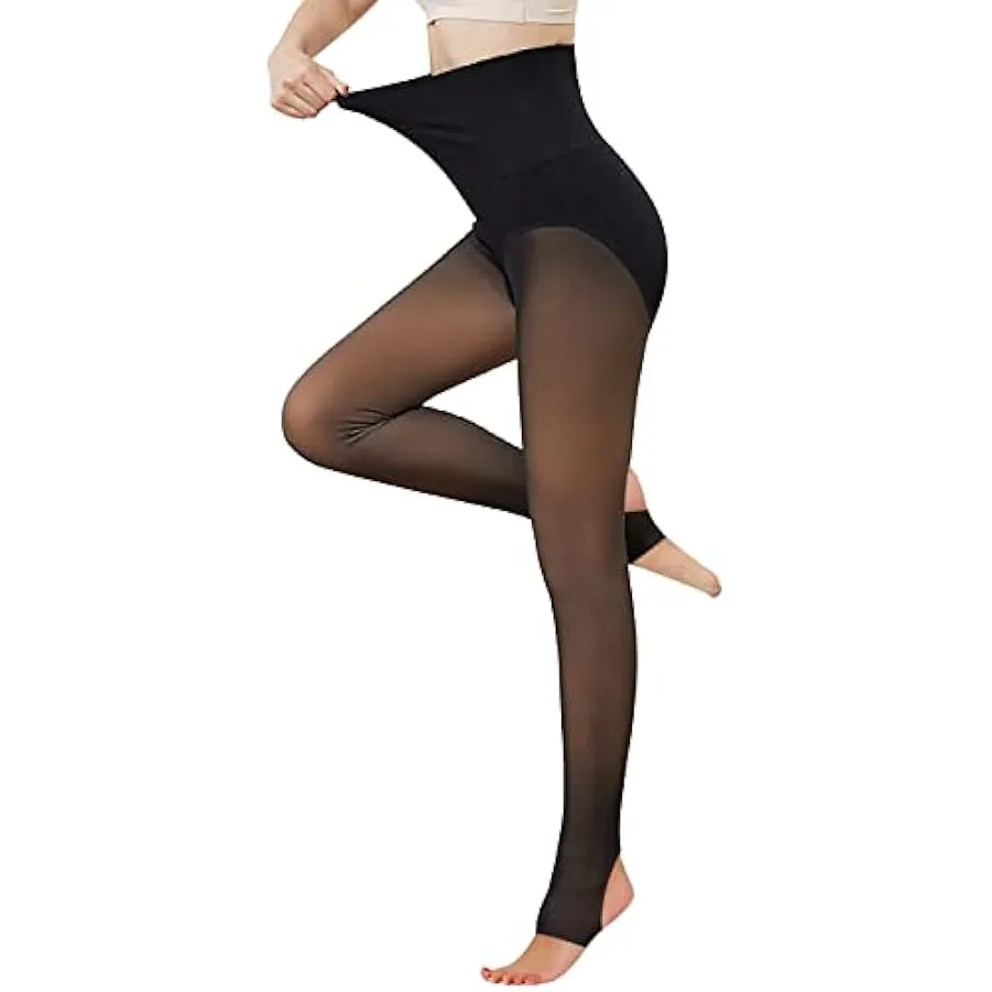 rtdgcv Zaino trasparente da donna invernale in pile termico a vita alta caldo peluche calze gambe finte pantaloni traslucidi dim