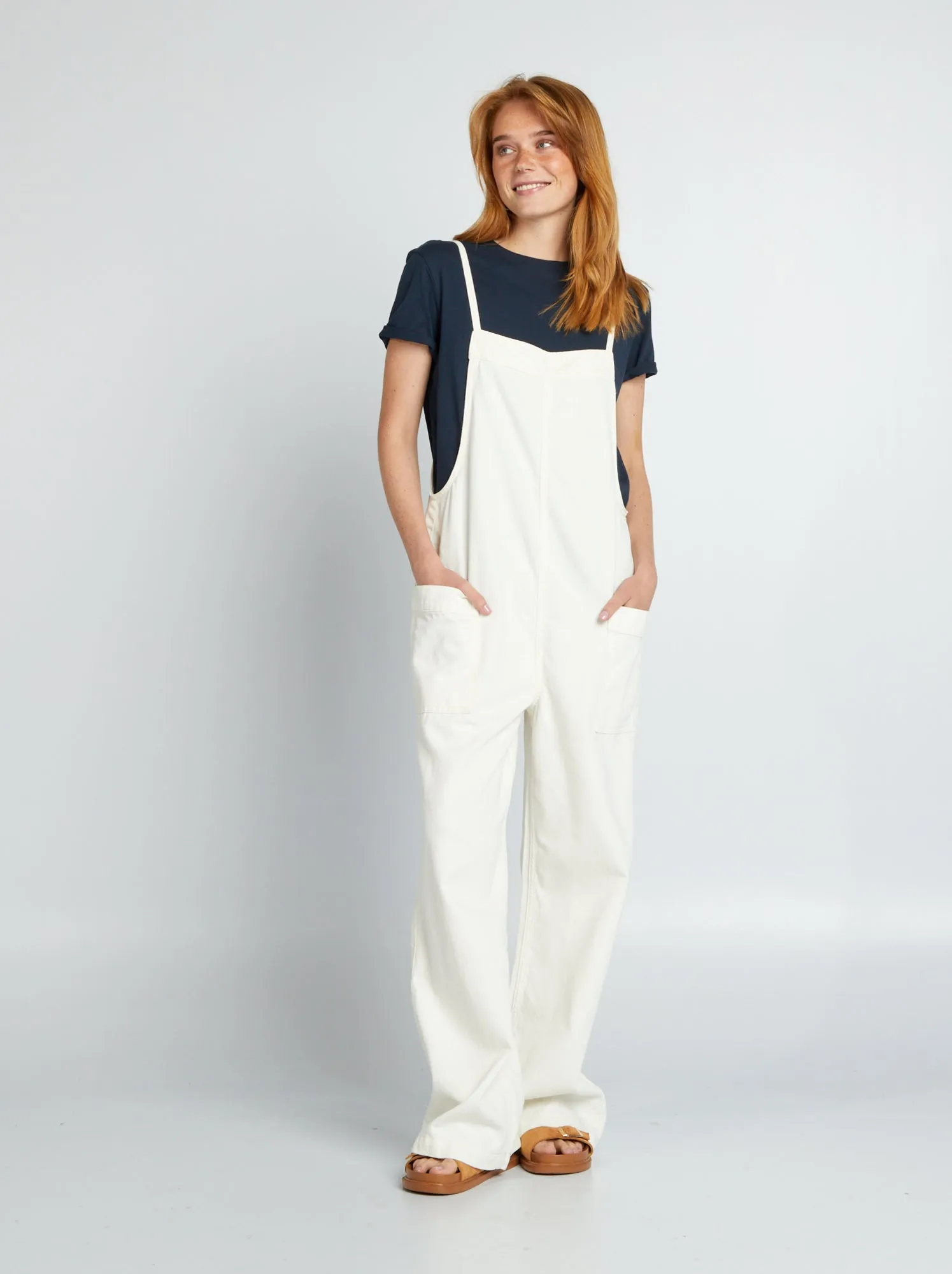 Salopette larga in jeans - BIANCO
