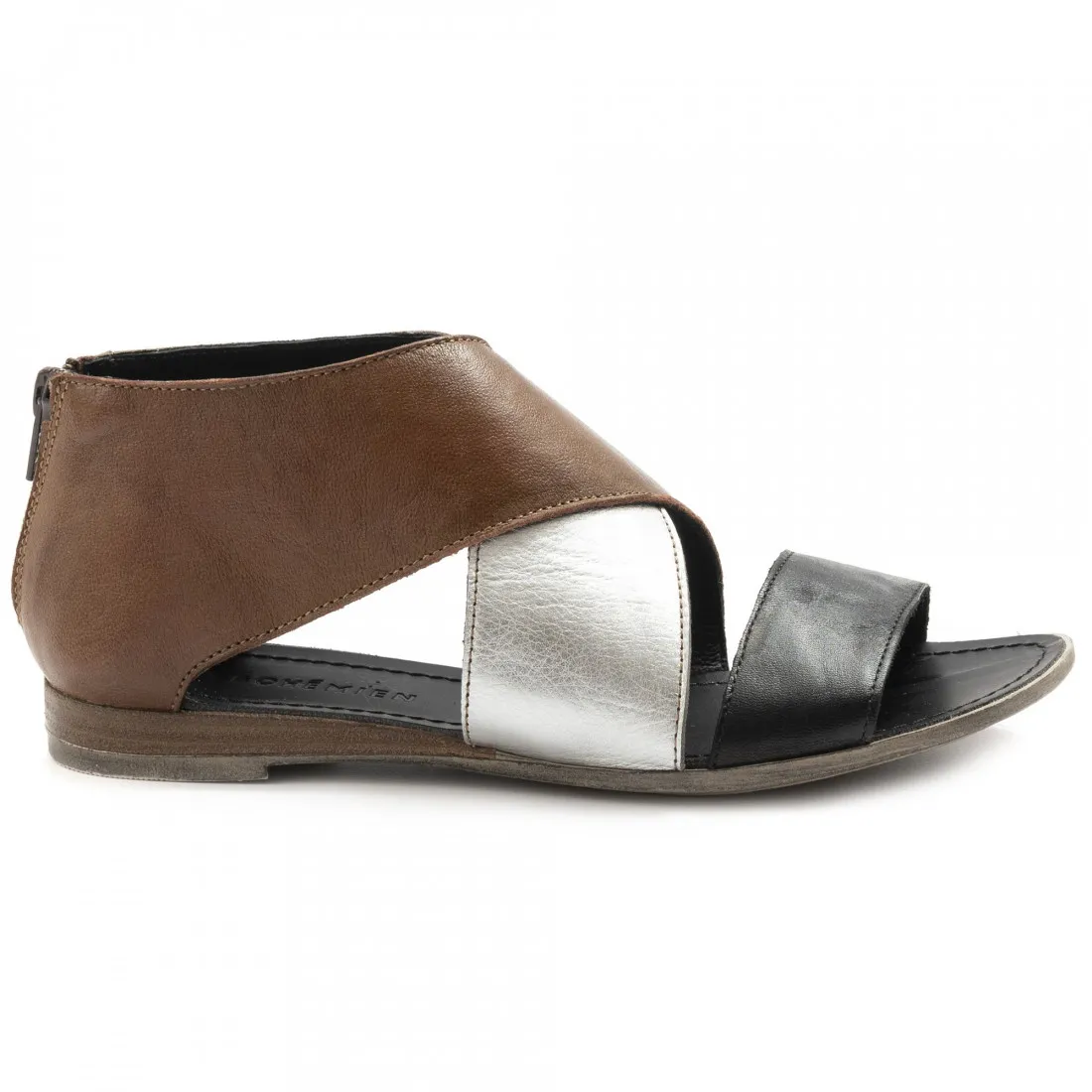 Sandalo donna Le Bohemien in pelle marrone argento e nera