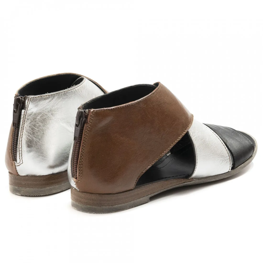 Sandalo donna Le Bohemien in pelle marrone argento e nera