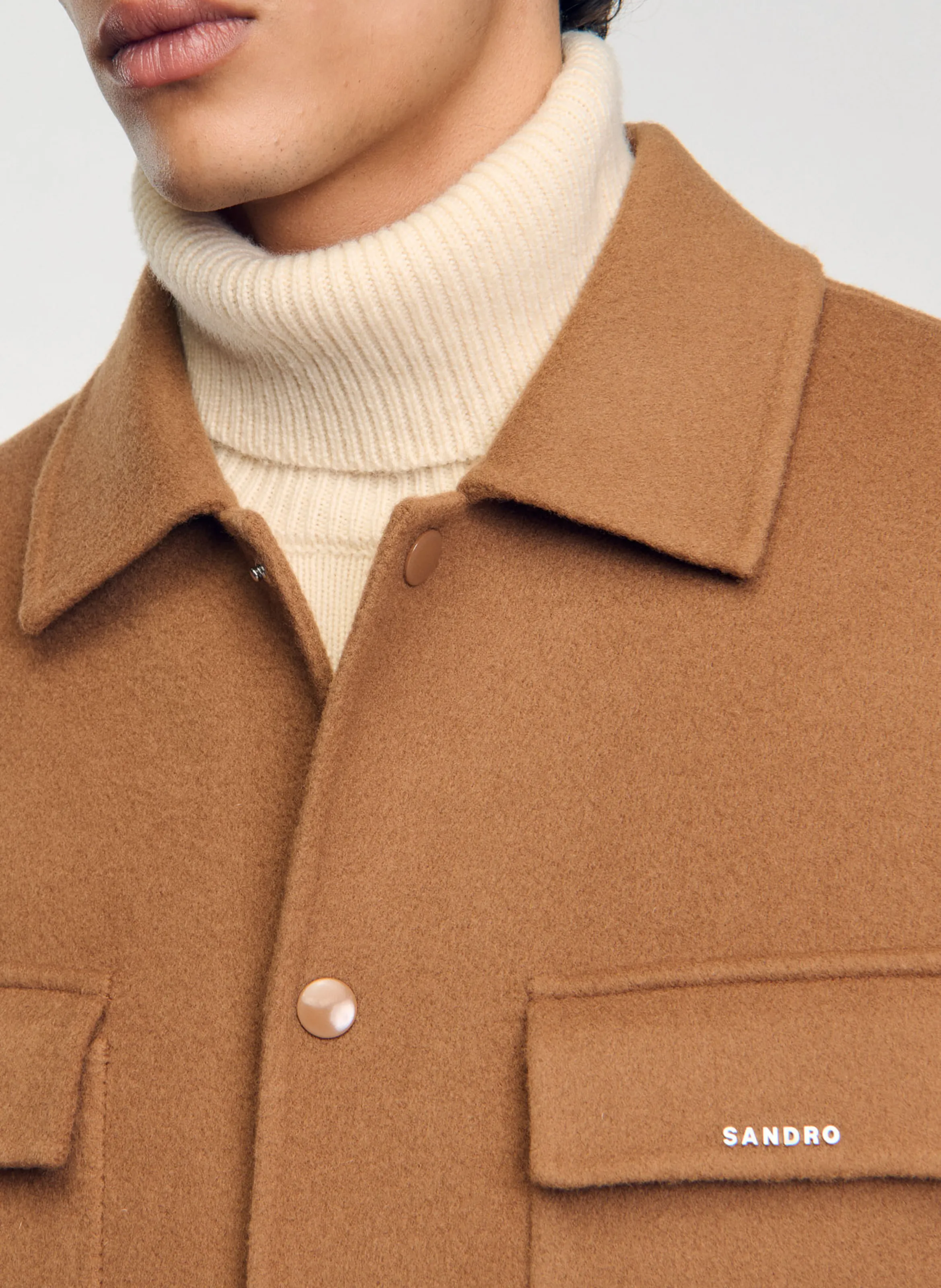  SANDRO   Overshirt collo classico in lana | Marrone