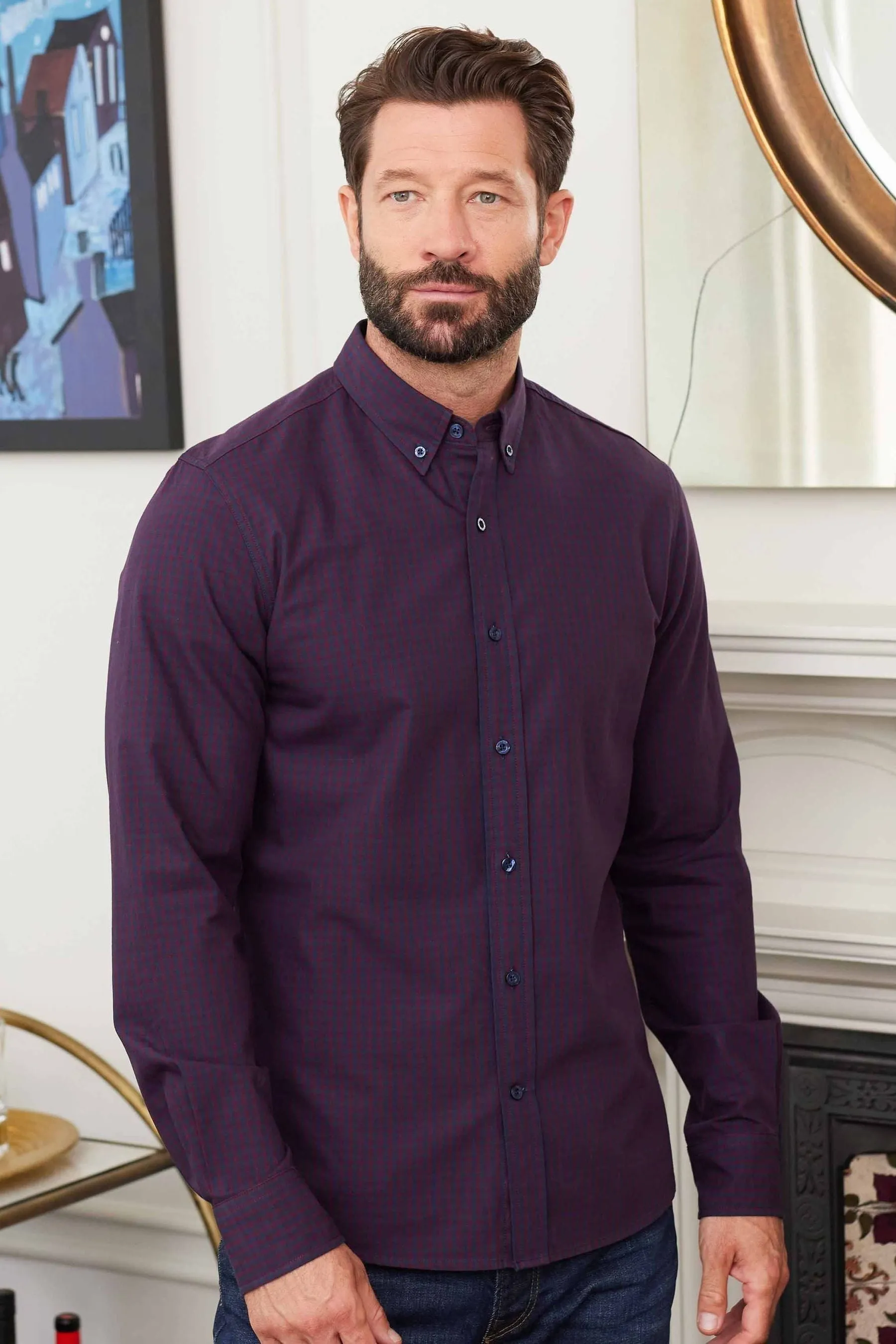 Savile Row Company - Viola - Camicia casual Oxford percalle A quadri