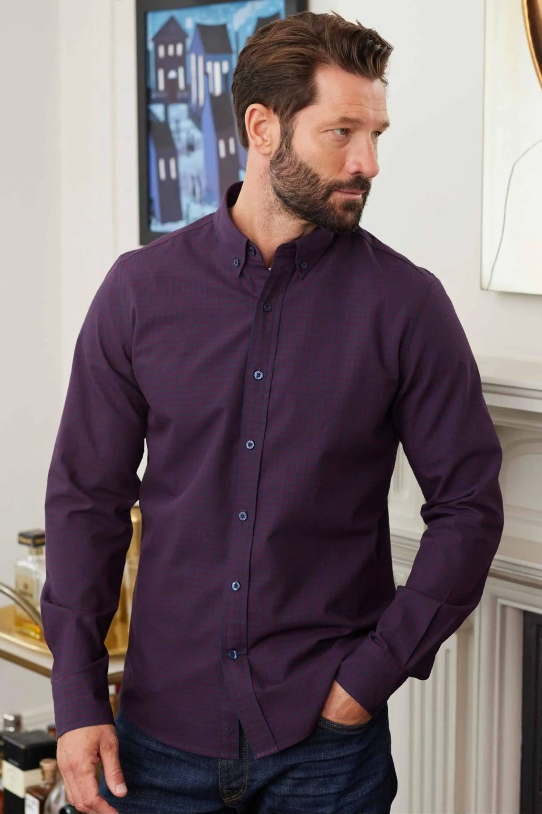 Savile Row Company - Viola - Camicia casual Oxford percalle A quadri
