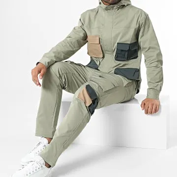 Set giacca con zip e pantaloni cargo verde cachi