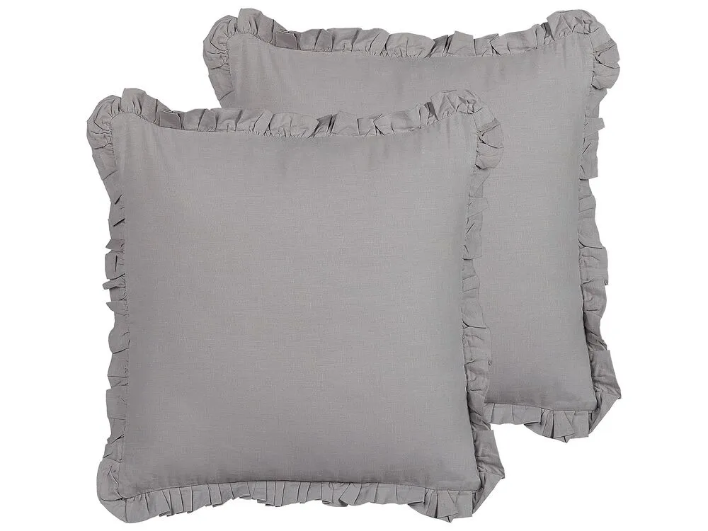 Set of 2 Decorative Cushions GLABRA Linen 45 x 45 cm Grey Solid