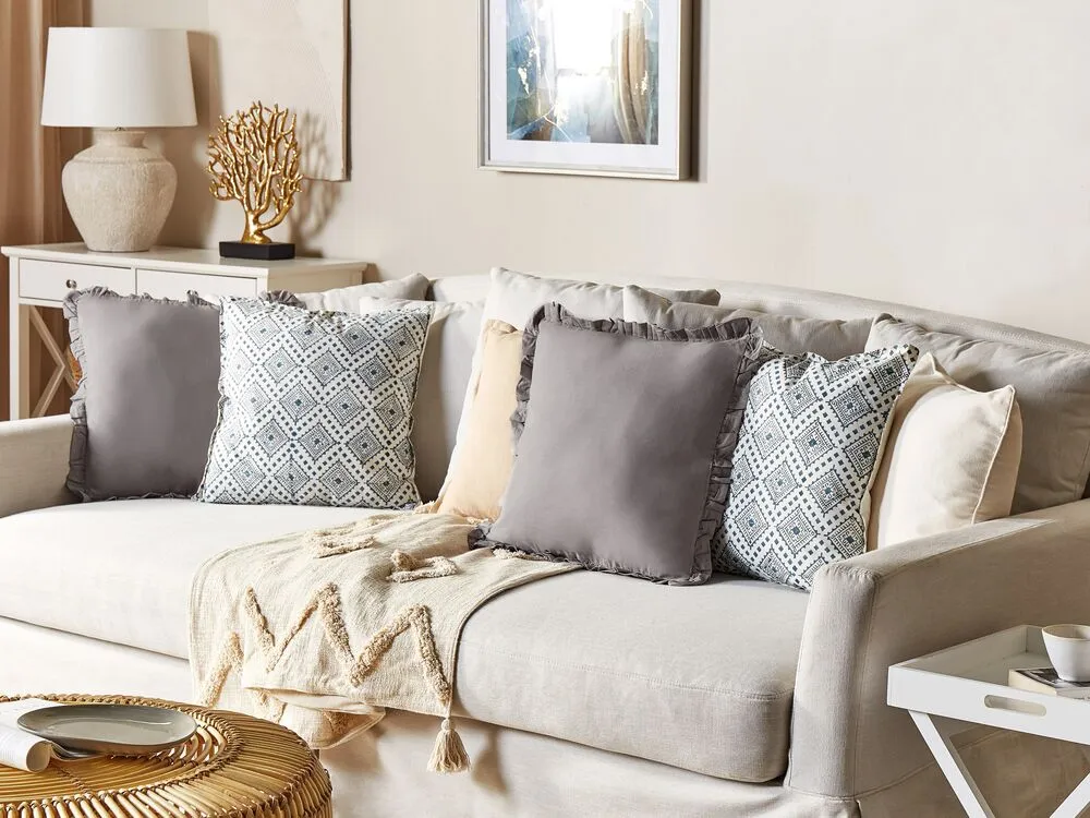 Set of 2 Decorative Cushions GLABRA Linen 45 x 45 cm Grey Solid