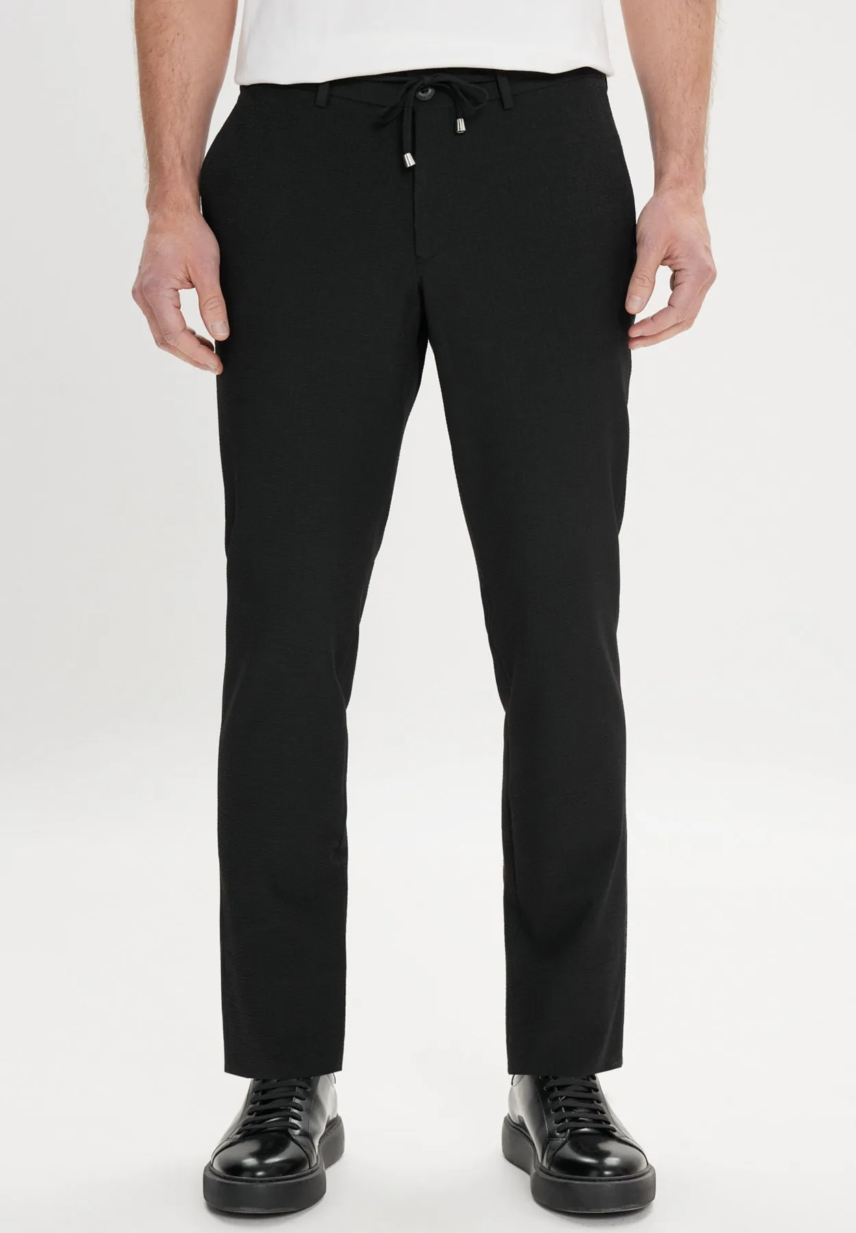 SLIM FIT SIDE POCKET WAIST TIE - Pantaloni