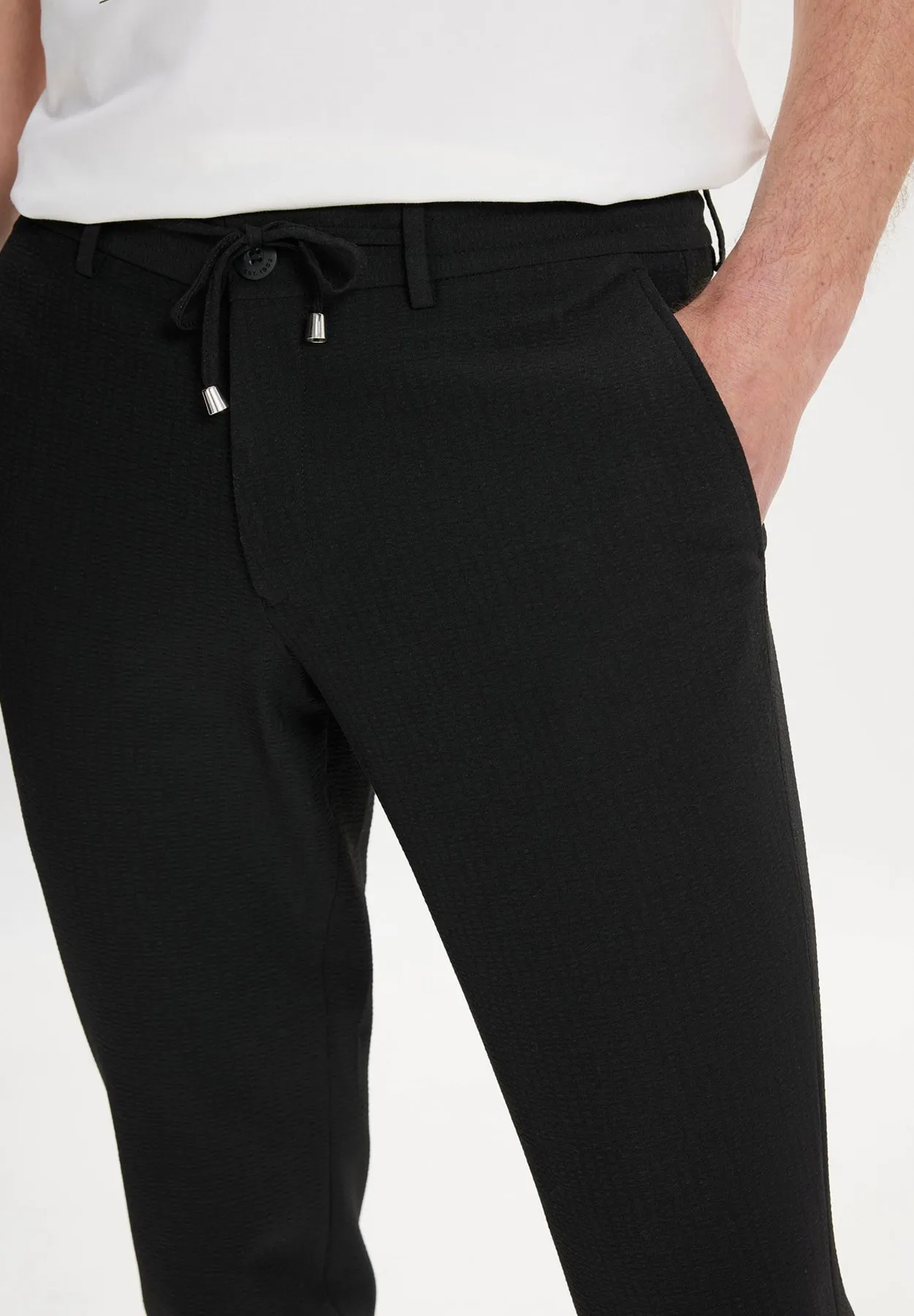 SLIM FIT SIDE POCKET WAIST TIE - Pantaloni