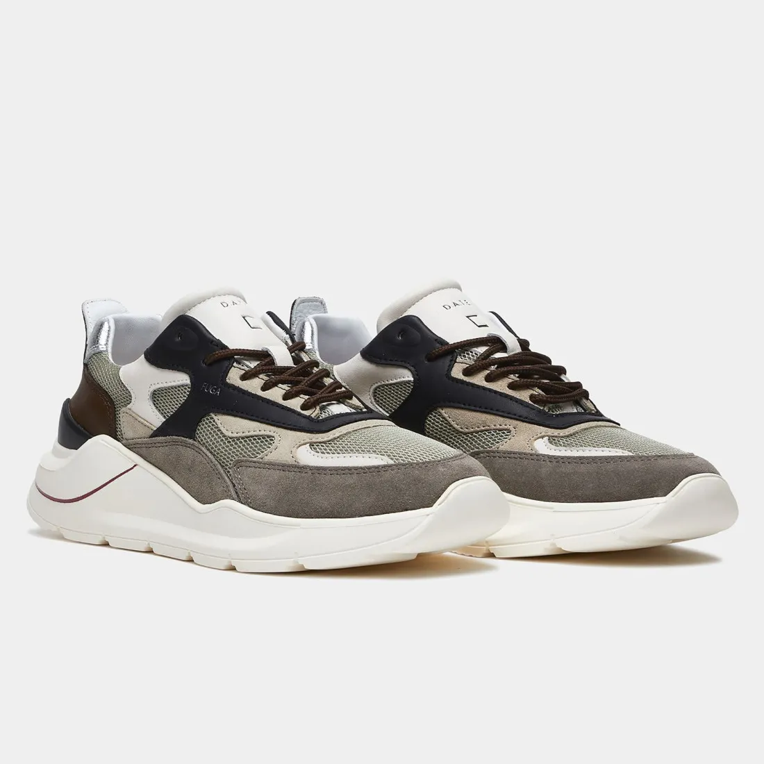 Sneaker D.A.T.E. Fuga grigia, marrone e blu in camoscio e tessuto
