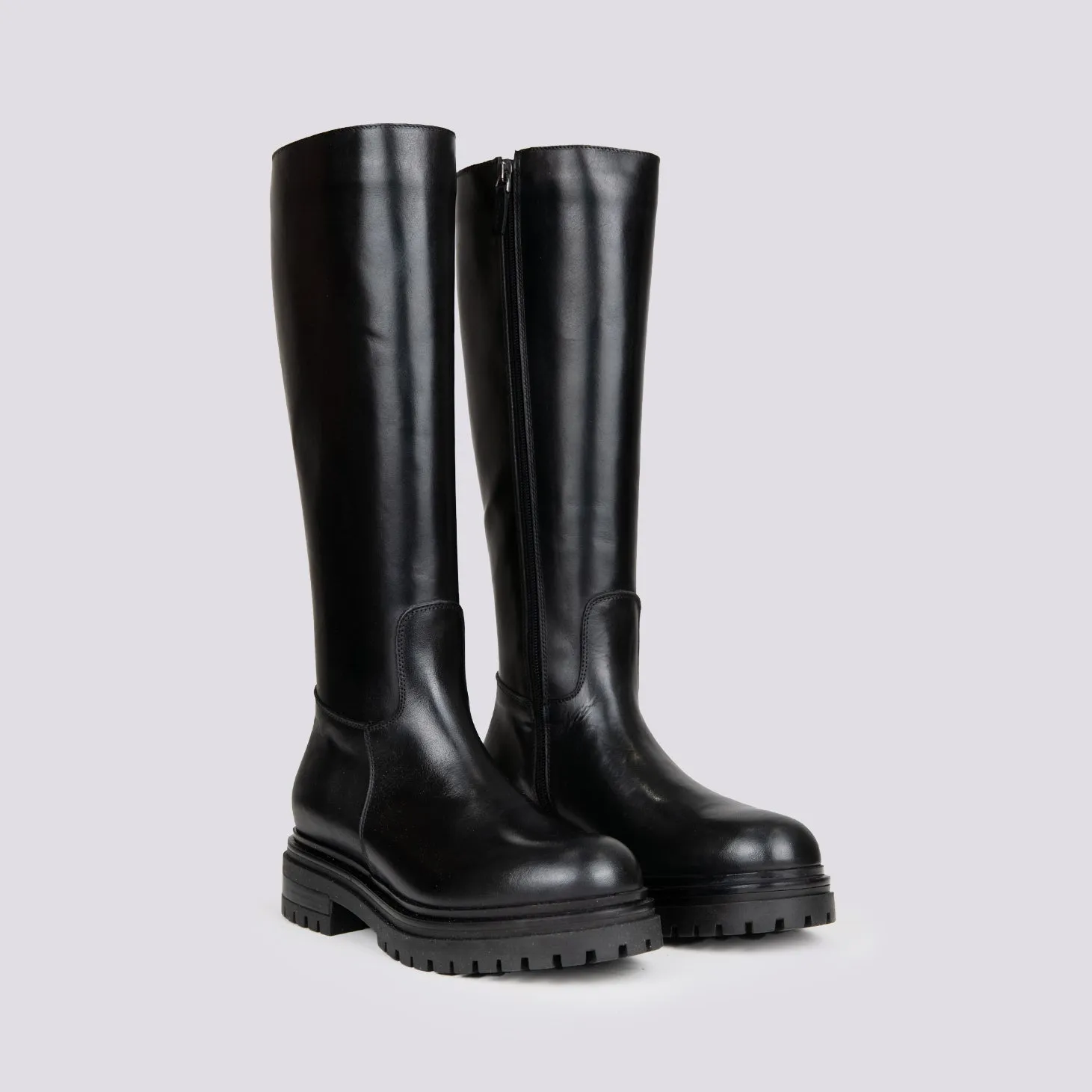 STIVALE ALTO CON MAXI PARA IN PELLE NERA