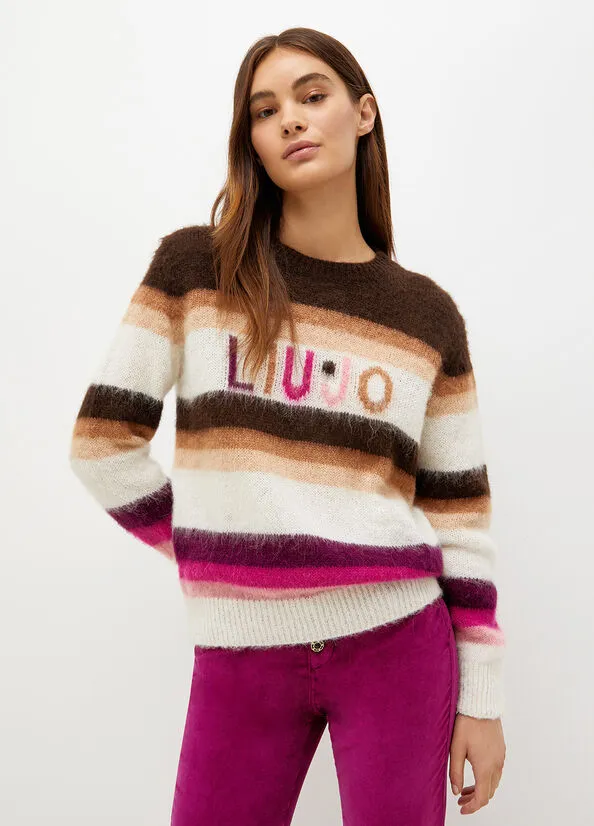 Striped T-shirt with Liu Jo Logo / White