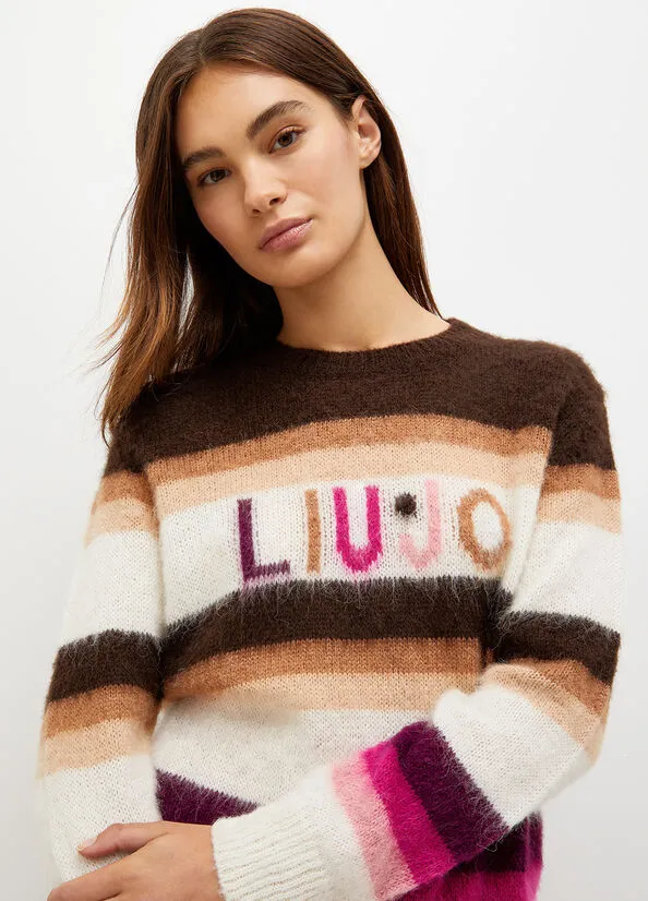 Striped T-shirt with Liu Jo Logo / White