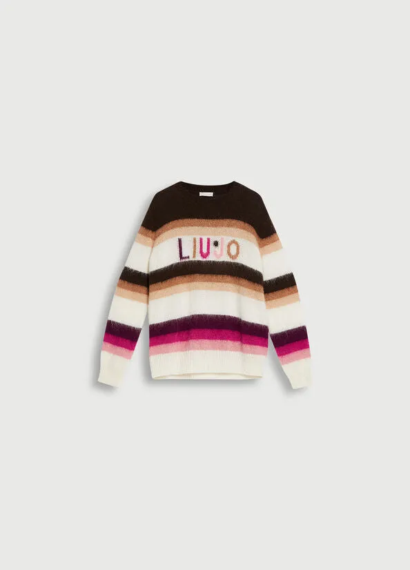Striped T-shirt with Liu Jo Logo / White