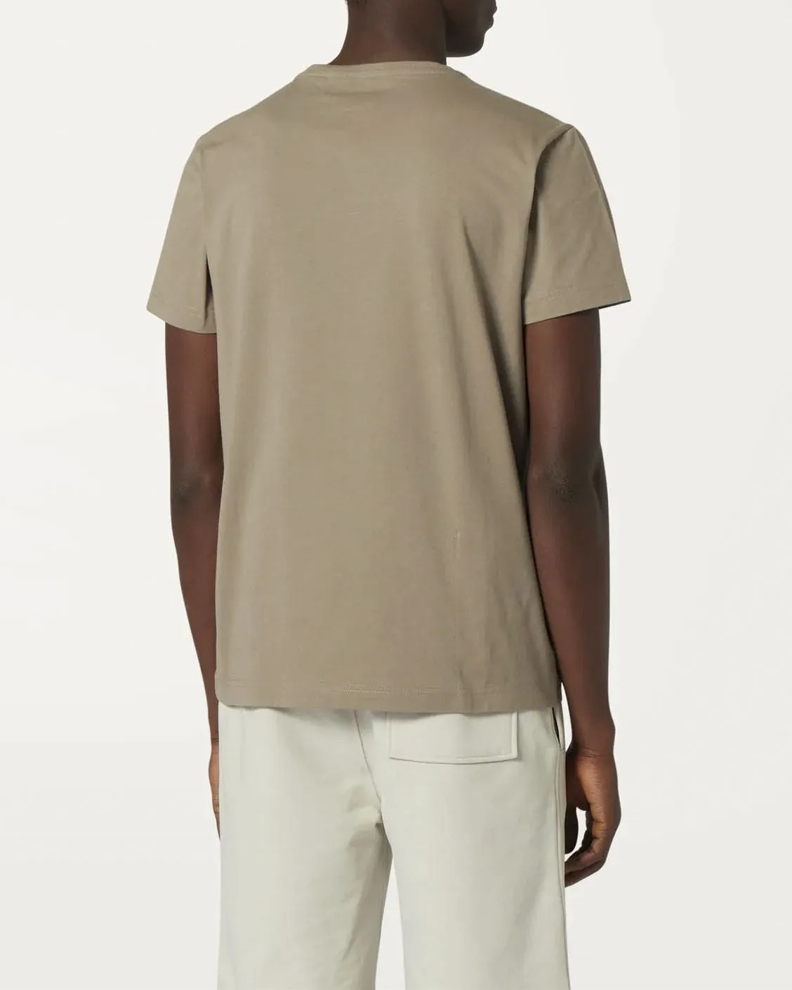 T-shirt color sabbia mezza manica in jersey di cotone con logo piccolo