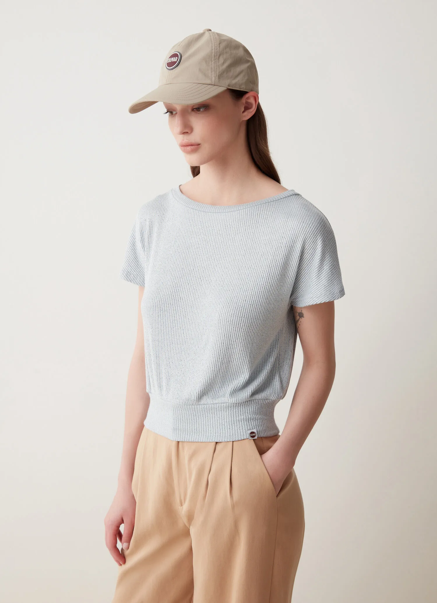 T-shirt with kimono sleeves in viscose blend fabric