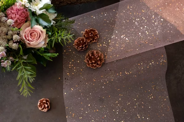Tessuto di tulle Joyful Sparkle oro rosa 5m x 30cm