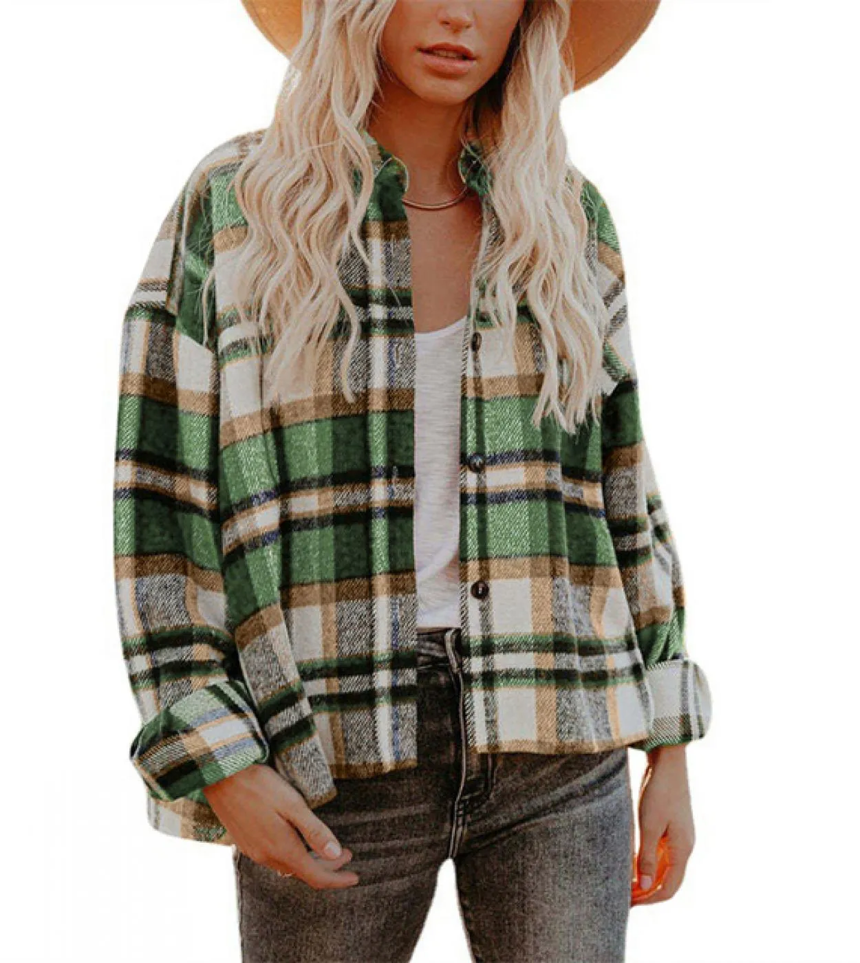 Tetyseysh Camicia a quadri da donna Manica lunga Chiusura con bottoni a risvolto Giacca camicia streetwear ampia 2022 Autunno Ab