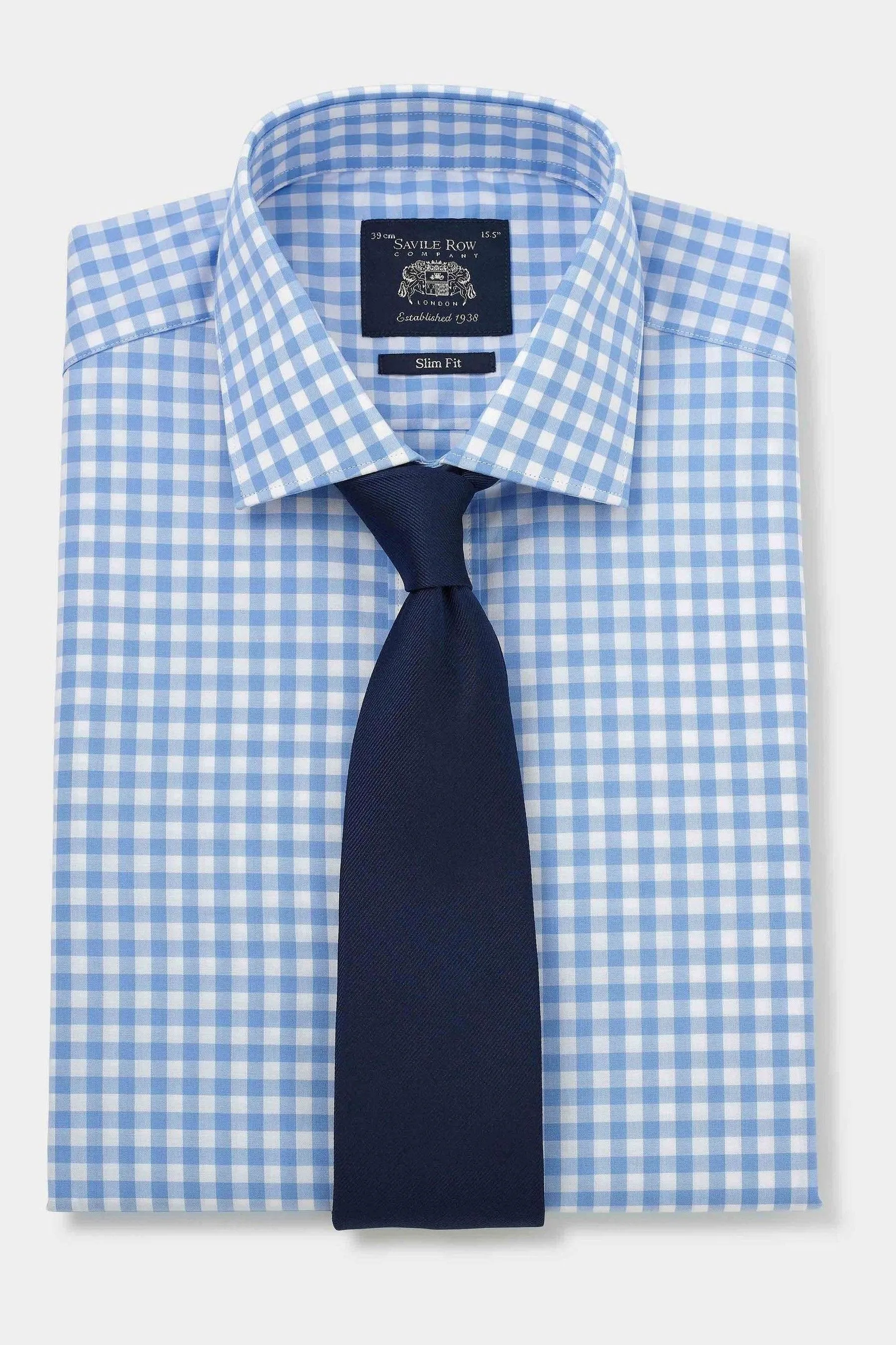 The Savile Row Company Vestibilità attillata / Slim Blu - Savile - Camicia a righe con A quadri polsino singolo