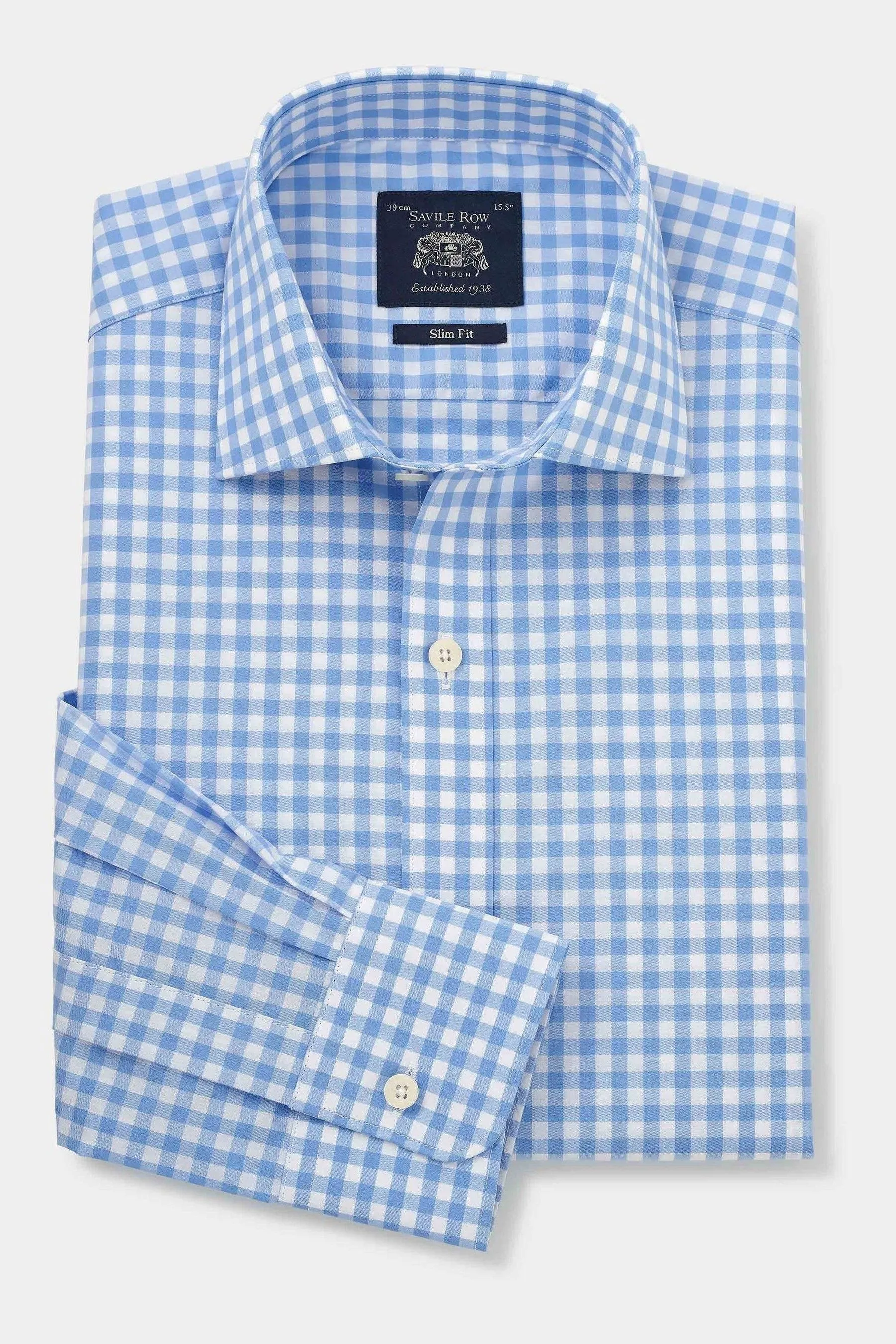 The Savile Row Company Vestibilità attillata / Slim Blu - Savile - Camicia a righe con A quadri polsino singolo