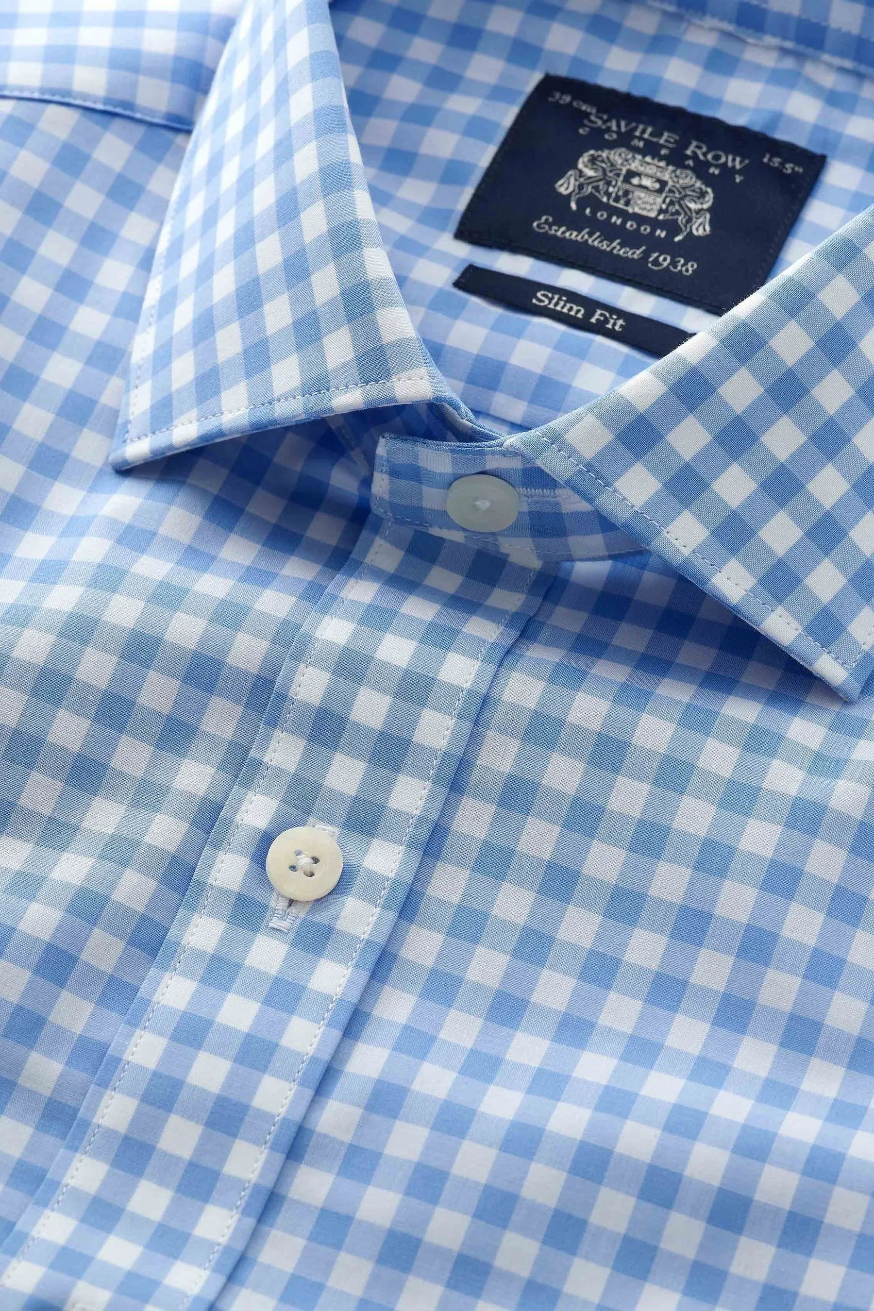 The Savile Row Company Vestibilità attillata / Slim Blu - Savile - Camicia a righe con A quadri polsino singolo