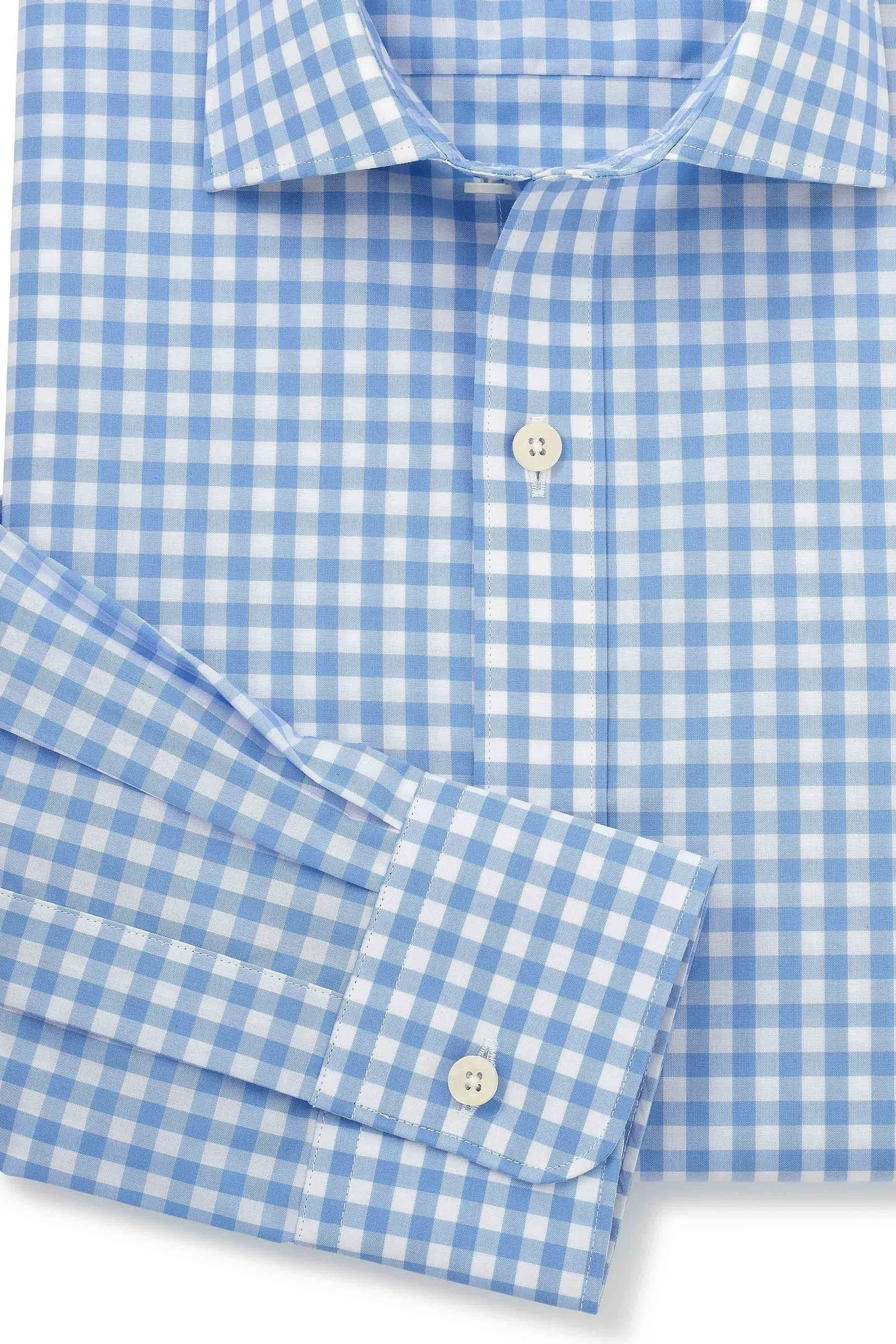 The Savile Row Company Vestibilità attillata / Slim Blu - Savile - Camicia a righe con A quadri polsino singolo