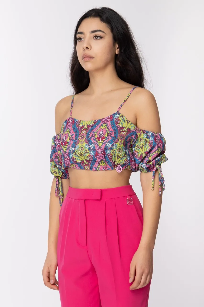Top con stampa e maniche a palloncino MULTICOLOR ROSA