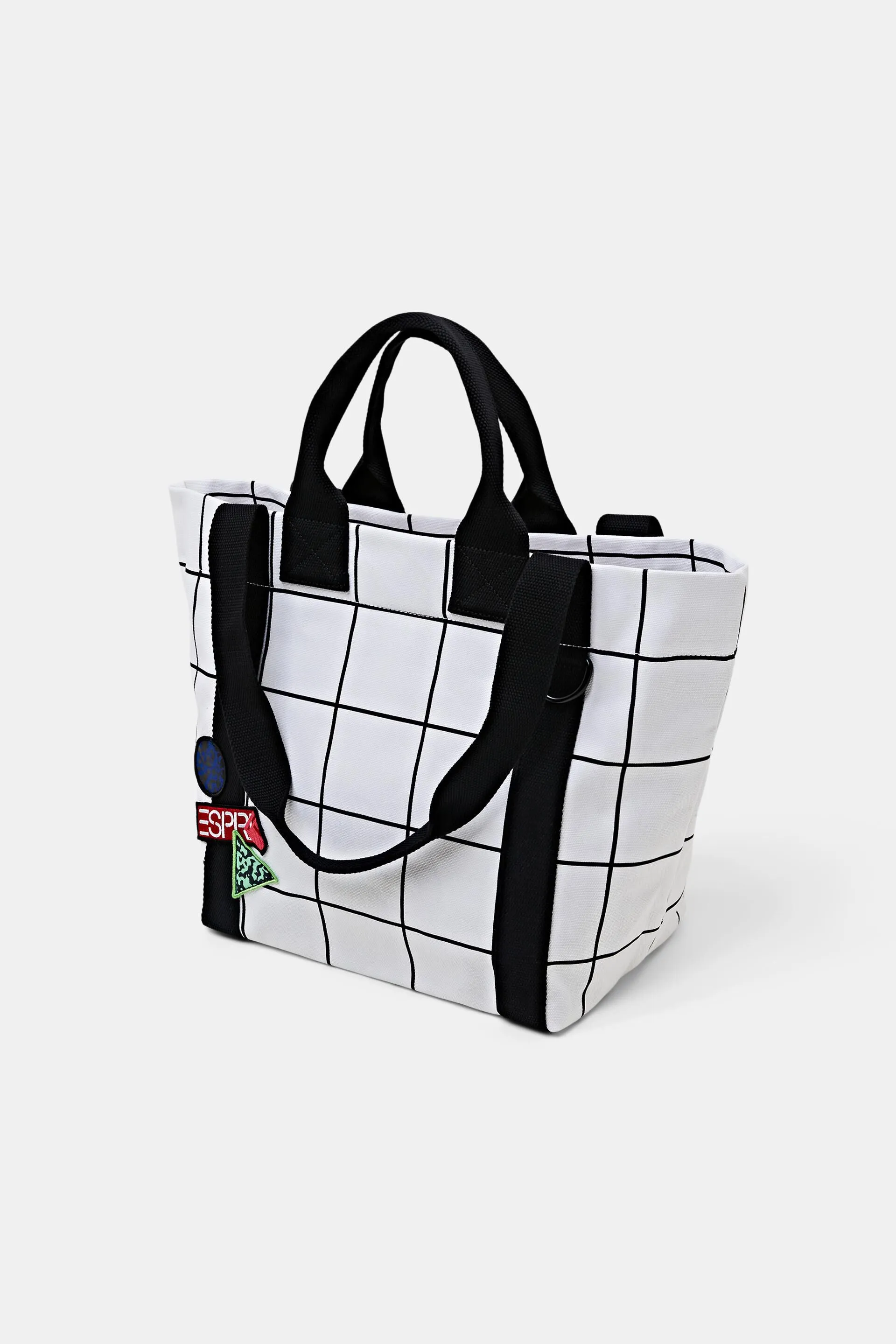 Tote bag in canvas di cotone con stampa a quadri