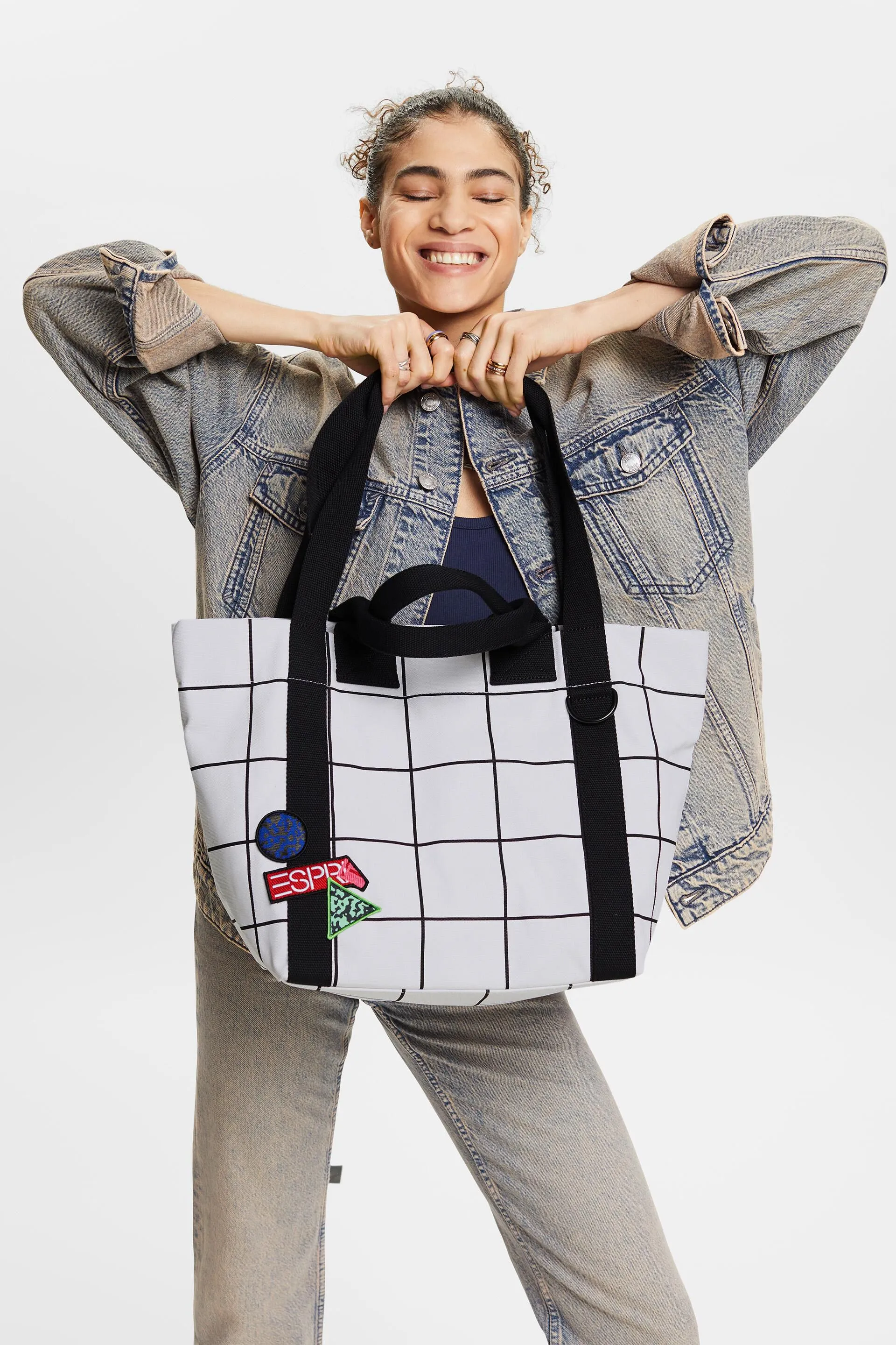 Tote bag in canvas di cotone con stampa a quadri