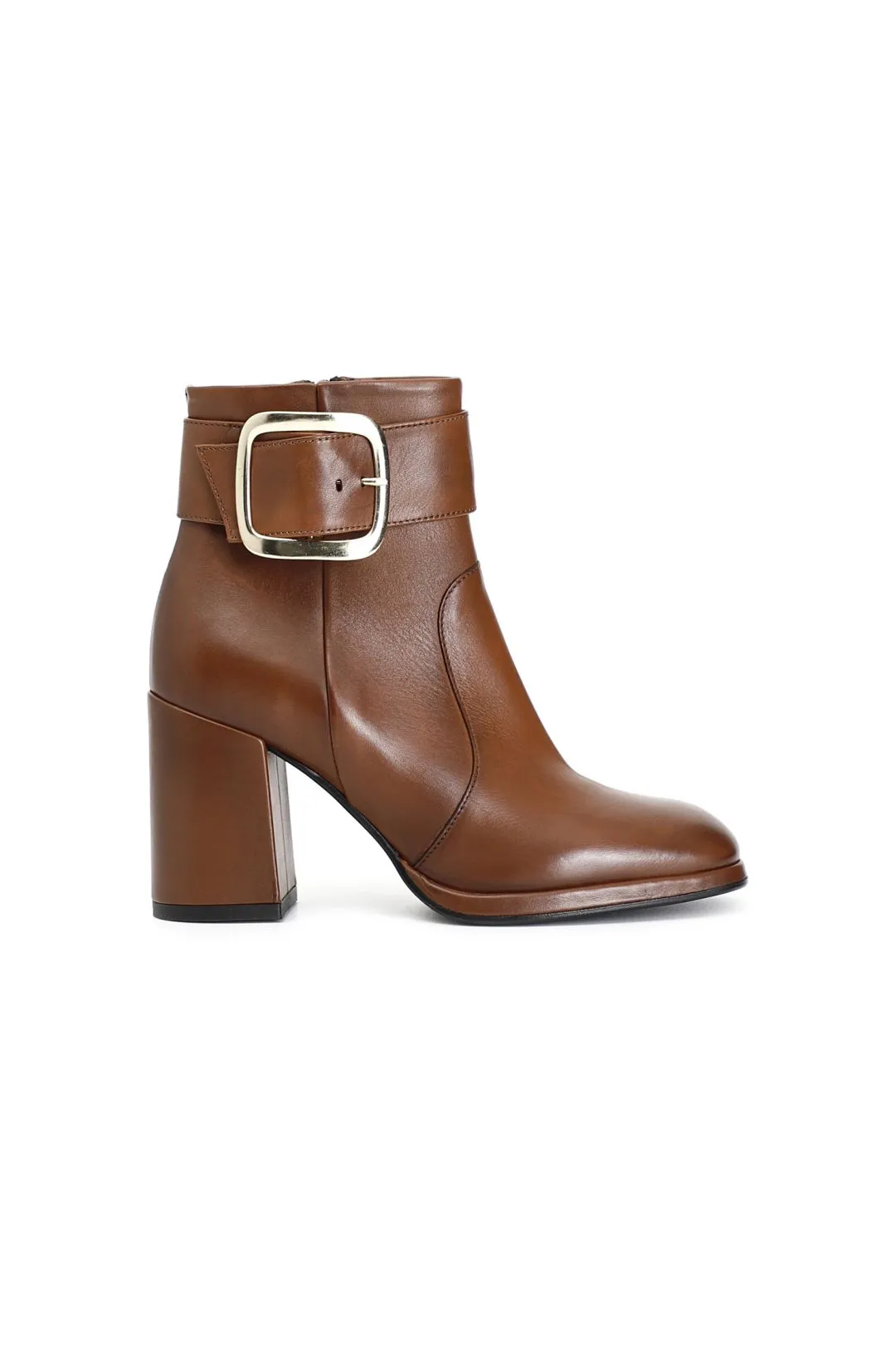 tronchetto donna in pelle con fibbia cognac
