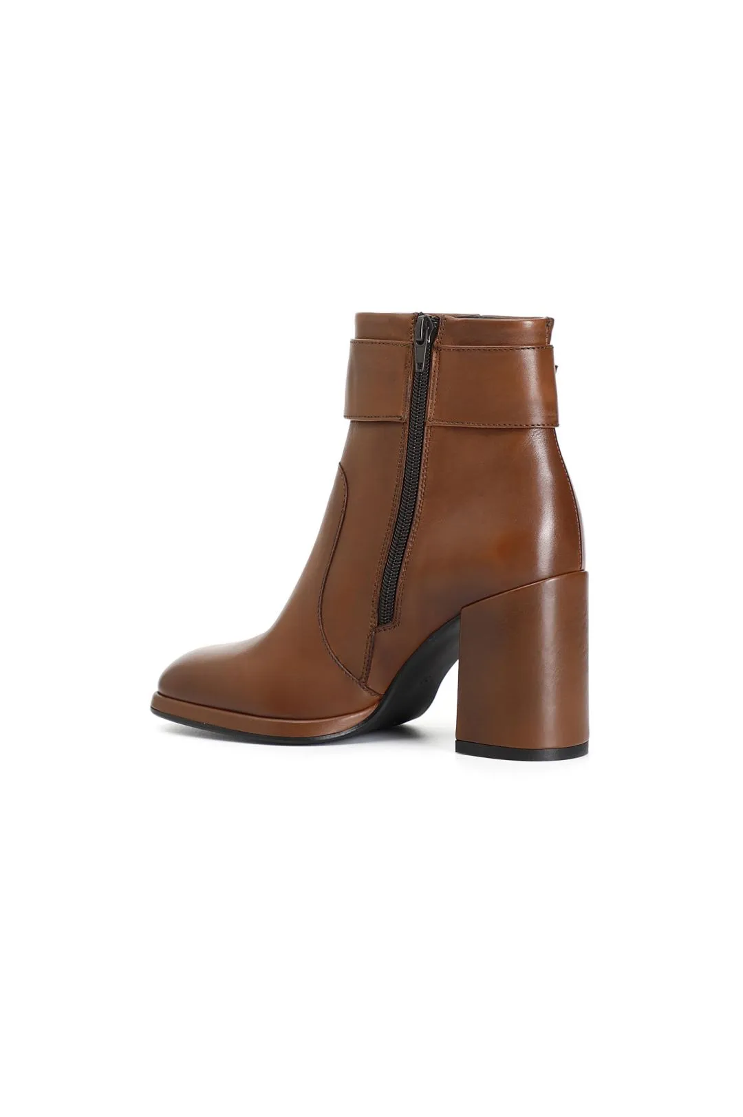tronchetto donna in pelle con fibbia cognac