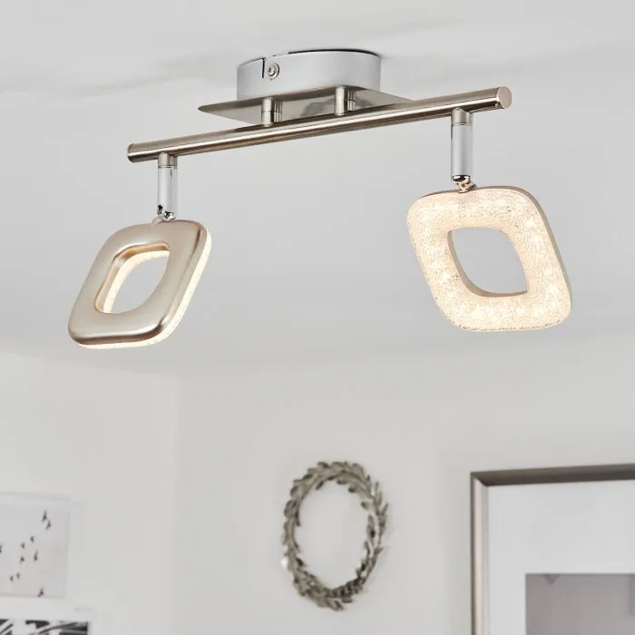 Villenauxe Plafoniera LED Cromo, Nichel opaco, 2-Luci