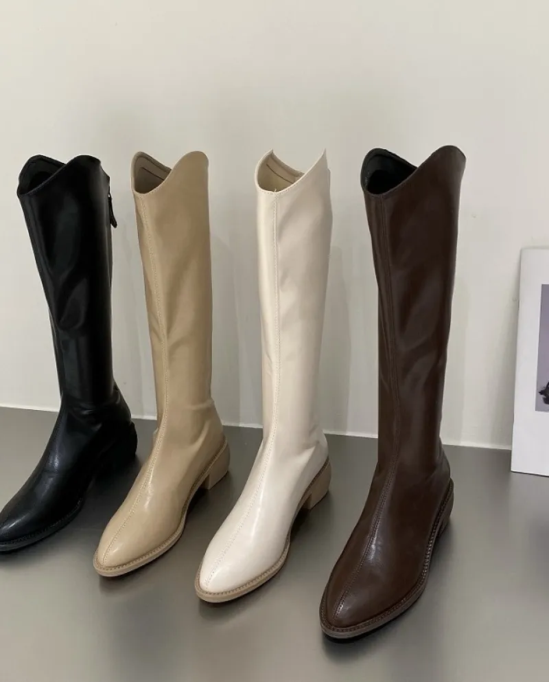 White Mid-calf Long Western Cowboy Boots Women's Shoes New Spring And Autumn Brown Tall Knight Boots