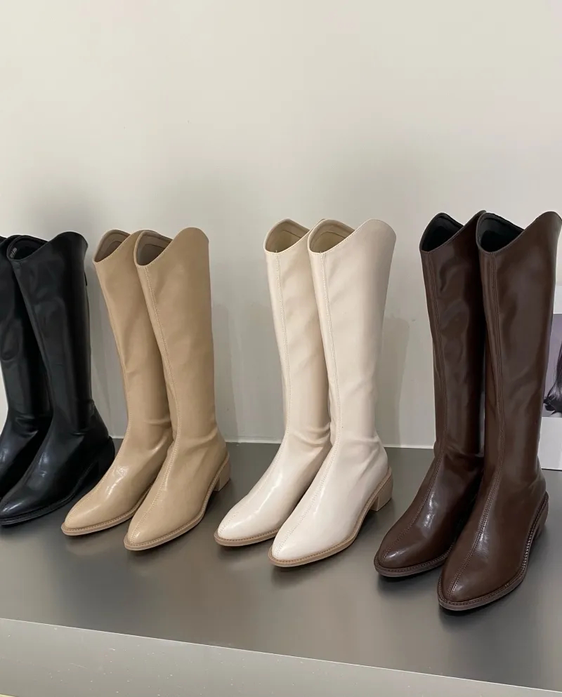 White Mid-calf Long Western Cowboy Boots Women's Shoes New Spring And Autumn Brown Tall Knight Boots