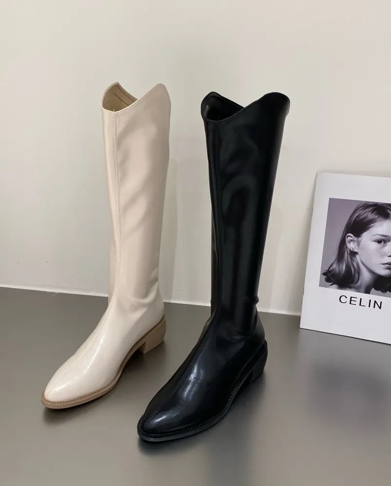 White Mid-calf Long Western Cowboy Boots Women's Shoes New Spring And Autumn Brown Tall Knight Boots