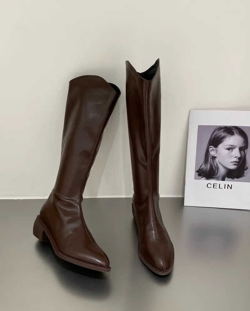 White Mid-calf Long Western Cowboy Boots Women's Shoes New Spring And Autumn Brown Tall Knight Boots