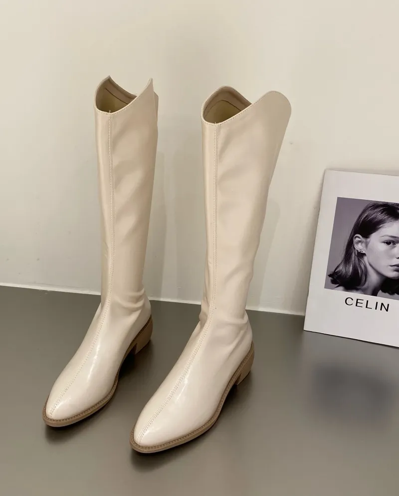 White Mid-calf Long Western Cowboy Boots Women's Shoes New Spring And Autumn Brown Tall Knight Boots