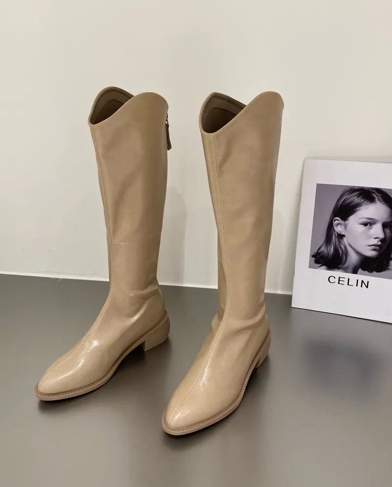White Mid-calf Long Western Cowboy Boots Women's Shoes New Spring And Autumn Brown Tall Knight Boots