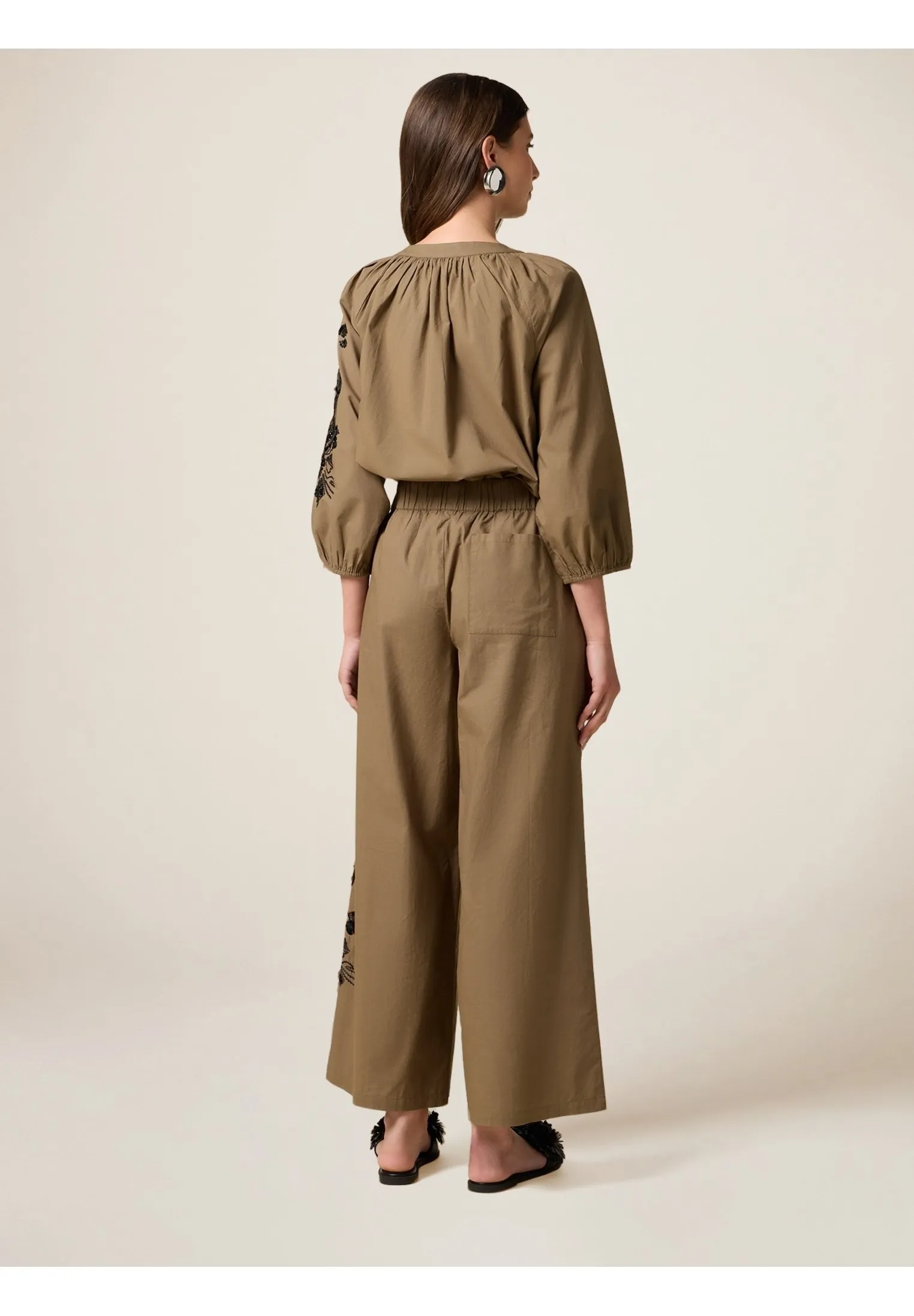 WIDE LEG CROPPED RICAMI - Pantaloni