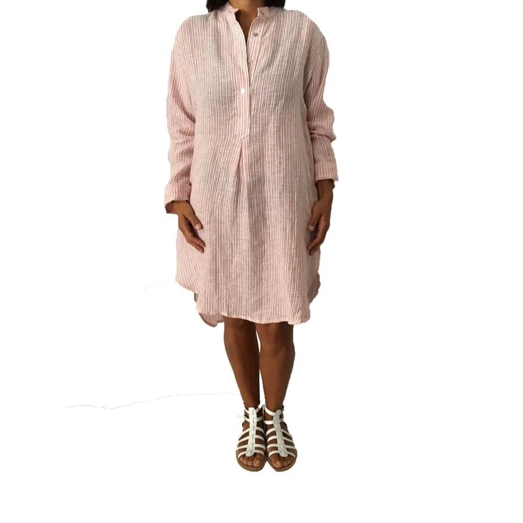 WORKING OVERTIME blusa donna bianco righe rosso 100% lino MADE IN ITALY