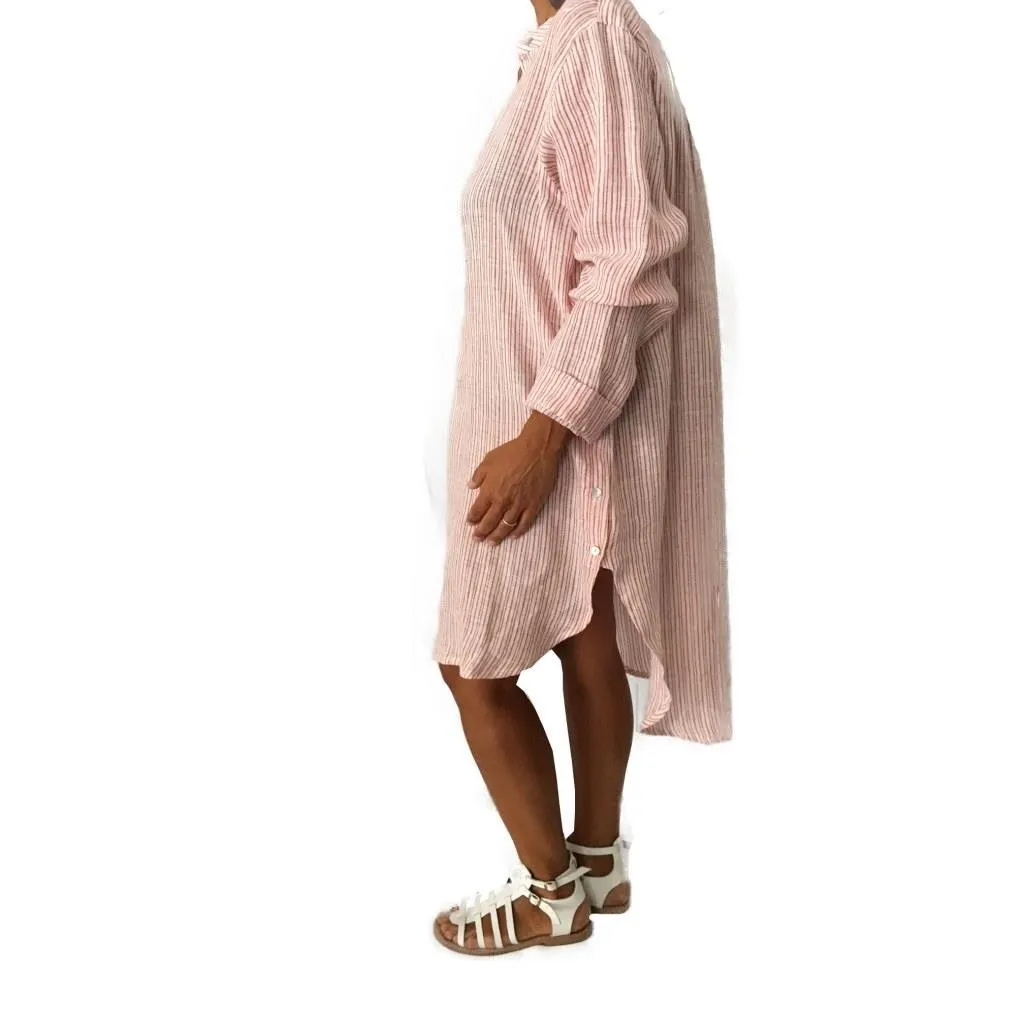 WORKING OVERTIME blusa donna bianco righe rosso 100% lino MADE IN ITALY