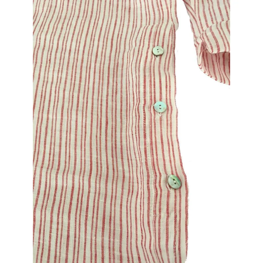 WORKING OVERTIME blusa donna bianco righe rosso 100% lino MADE IN ITALY