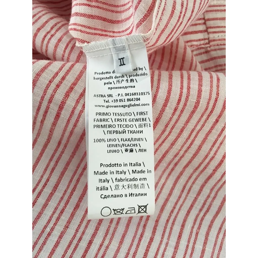 WORKING OVERTIME blusa donna bianco righe rosso 100% lino MADE IN ITALY