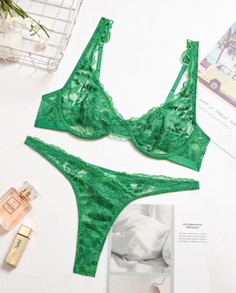 Yimunancy Set di 2 pezzi di reggiseno di pizzo Set di biancheria intima da donna con reggiseno floreale Set di biancheria intima