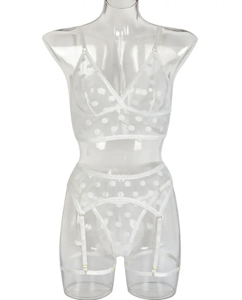 Yimunancy Set di 3 pezzi di reggiseno a pois da donna Reggiseno di pizzo senza fili Set di biancheria intima da donna Set di bia