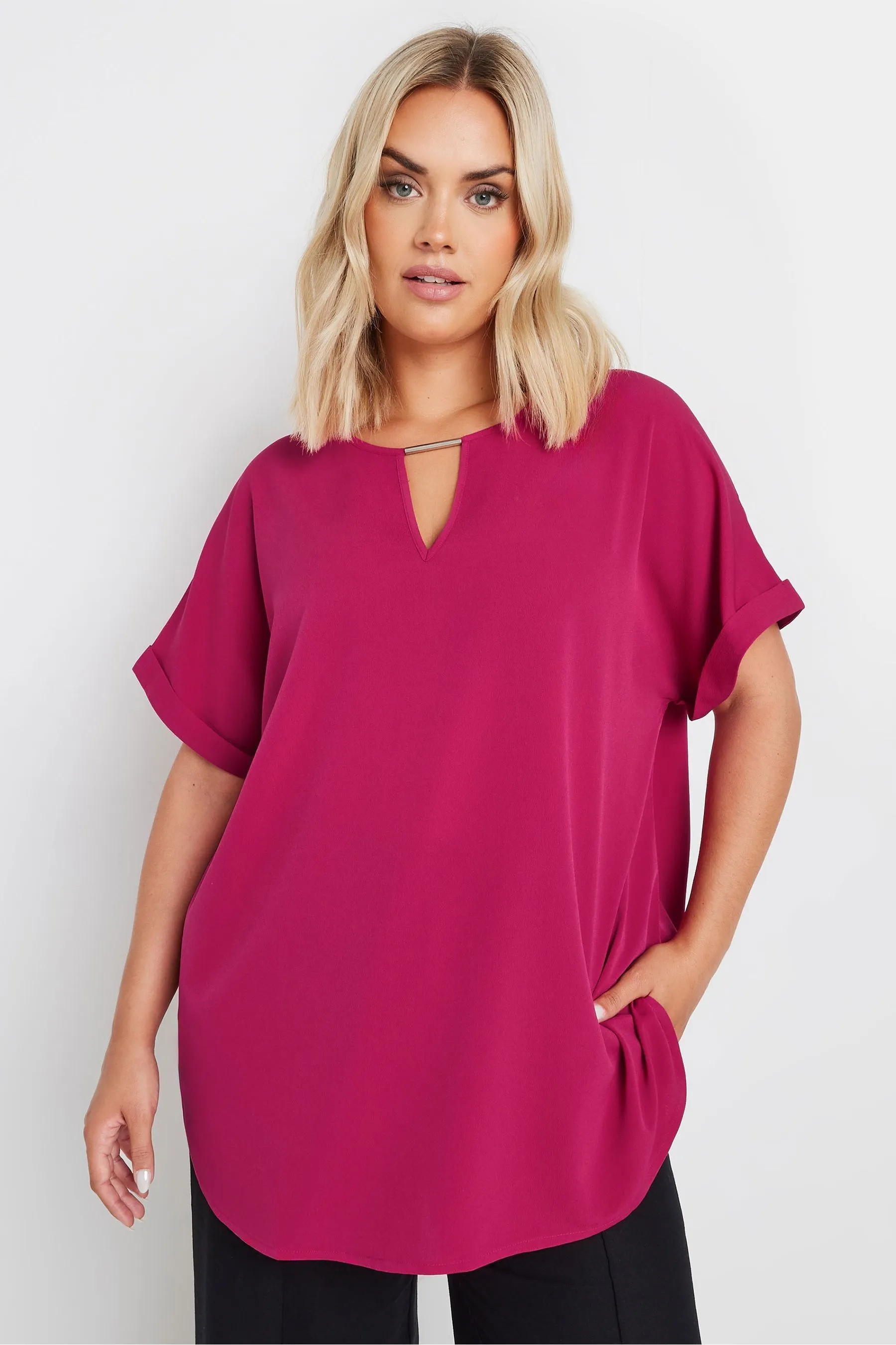Yours Curve Trim Neck Short Sleeve Blouse    