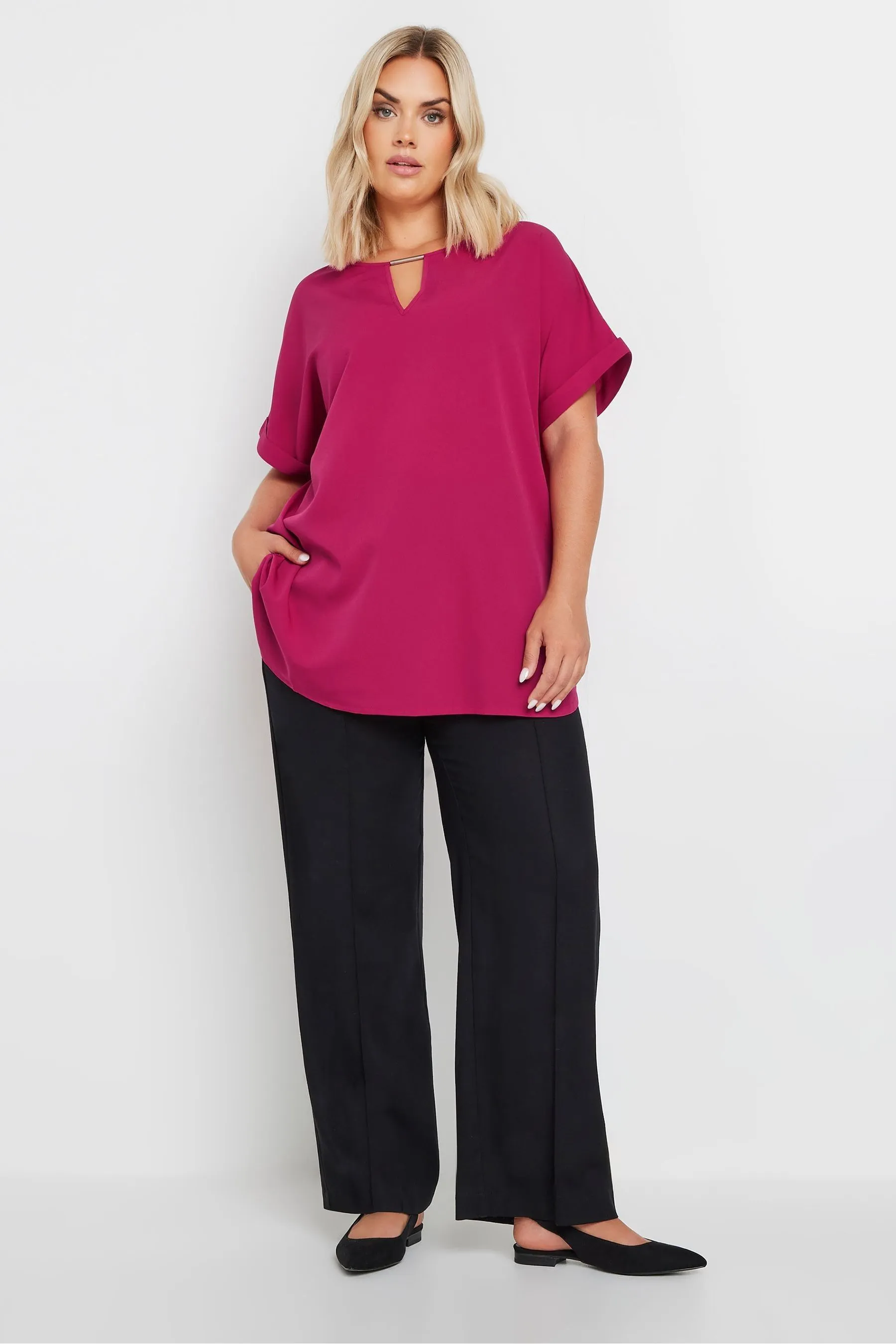 Yours Curve Trim Neck Short Sleeve Blouse    