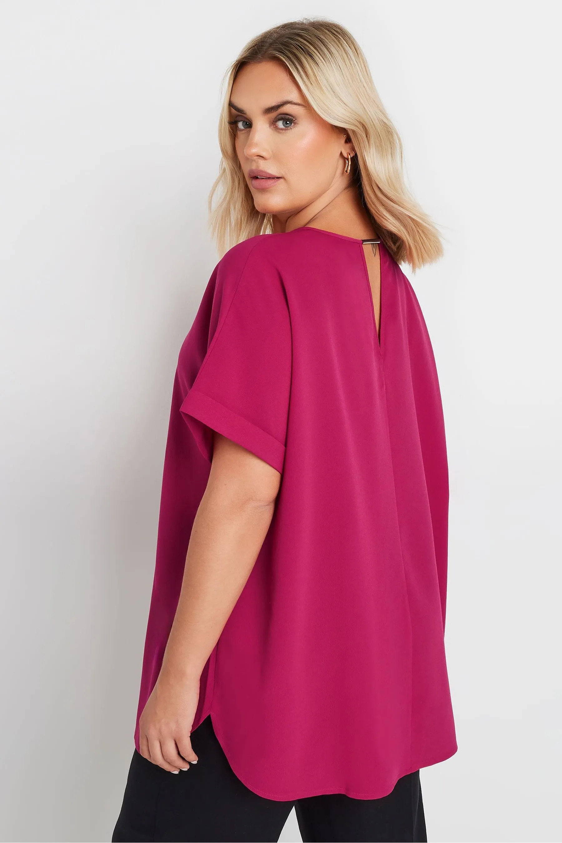 Yours Curve Trim Neck Short Sleeve Blouse    